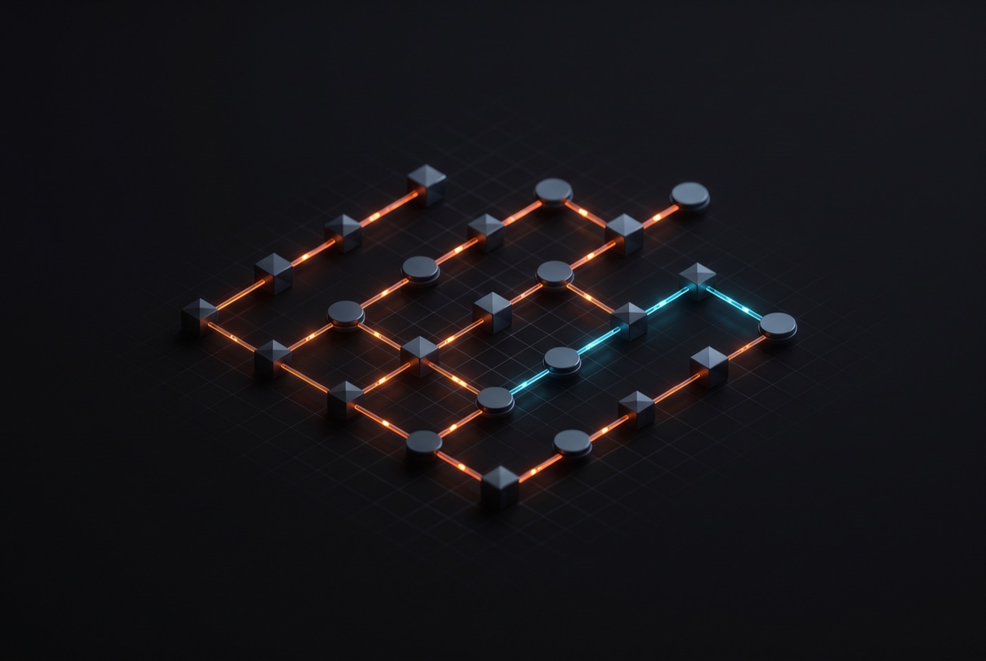 Glowing isometric workflow map
